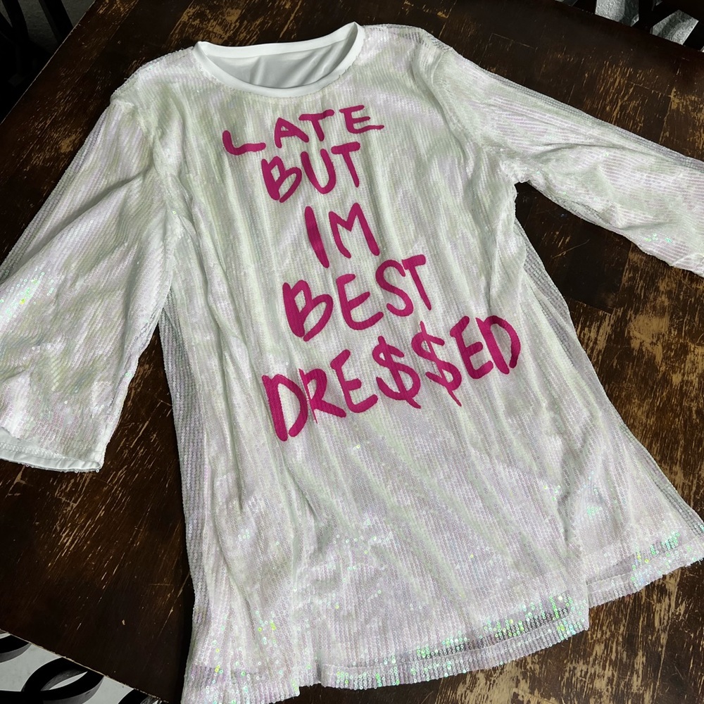 White sequins Tshirt dress